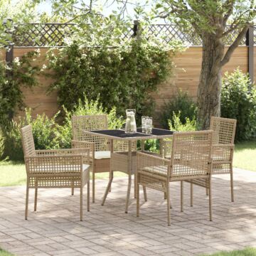 Vidaxl Garden Dining Set Set Of 5 Beige Rattan, Steel