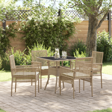 Vidaxl Garden Dining Set Set Of 5 Beige Rattan, Steel