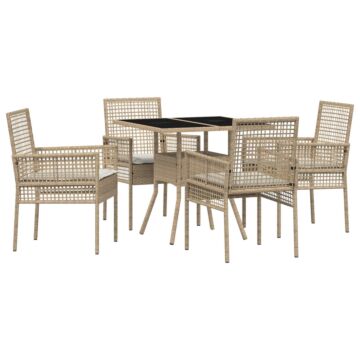 Vidaxl Garden Dining Set Set Of 5 Beige Rattan, Steel