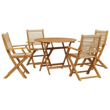 Vidaxl 5 Piece Garden Dining Set Beige Polypropylene And Solid Wood