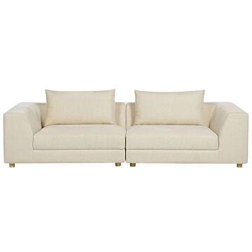 Sofa Fabric Beige Polyester Upholstery Couch 3 Seater Cushioned Armrests Living Room Modern Comfortable Cosy Beliani