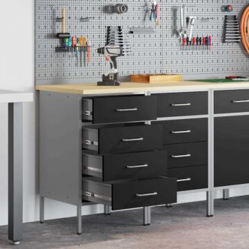 Vidaxl Work Cabinet 2 Pcs Black And Grey Engineered Wood And Steel