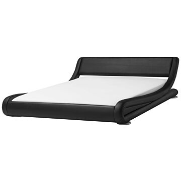 Platform Waterbed Black Faux Leather Upholstered With Mattress Accessories 6ft Eu Super King Size Sleigh Design Beliani