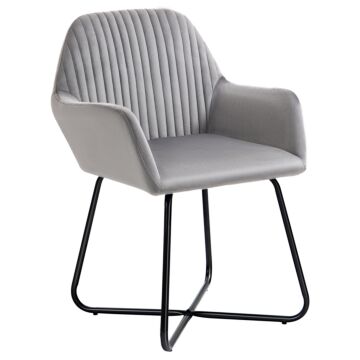 Homcom Modern Arm Chair Upholstered Accent Chair With Metal Base For Living Room Grey