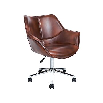 Office Swivel Chair Brown Faux Leather Height Adjustable Elegant Beliani