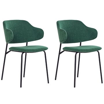 Set Of 2 Dining Chairs Green Fabric Upholstery Black Metal Legs Armless Curved Backrest Modern Contemporary Design Beliani