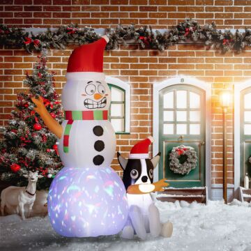 Outsunny 6.2ft Christmas Inflatable Snowman With Dog, Christmas Blow Up Outdoor Led Display For Garden Party