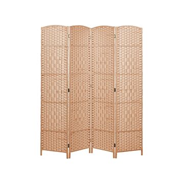 Room Divider Natural Paper Rope Poplar Wood Frame 4 Panels Folding Decorative Screen Partition Traditional Design