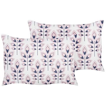Set Of 2 Garden Cushions Beige Polyester 40 X 60 Cm Rectangular Leaf Pattern Motif Modern Design Throw Scatter Pillow Beliani
