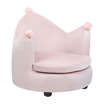Chair Pastel Pink Velvet Upholstery With Armrests Nursery Furniture Seat For Children Modern Design Crown Shape Beliani