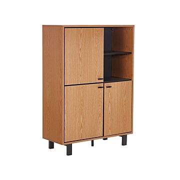 Sideboard Light Wood With Black Engineered Wood With Oak Finish 3 Cabinets 2 Shelves Retro Beliani