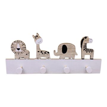 Wooden Animal Carvings With 4 Coat Hooks