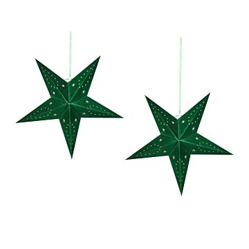 Set Of 2 Star Lanterns Green Velvet Paper 45 Cm Hanging Christmas Home Decororation Seasonal Festive Beliani