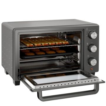 Homcom Mini Oven, 21l Countertop Electric Grill, Toaster Oven With Adjustable Temperature, Timer, Baking Tray And Wire Rack, 1400w, Grey