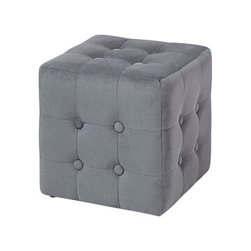 Footstool Grey Velvet Cube Pouffe Button Tufted Upholstery Beliani