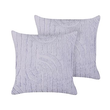 Set Of 2 Decorative Cushions Violet Cotton Polyester Filling 45 X 45 Cm Abstract Pattern Square Modern Home Accessory Living Room Bedroom Beliani