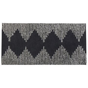 Area Rug Black And White Cotton 80 X 150 Cm Scandinavian Geometric Pattern Rectangular Beliani