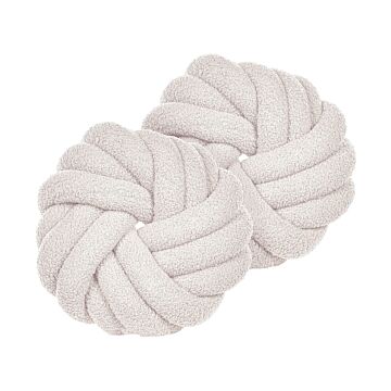 Set Of 2 Knot Cushion White Boucle 31 X 31 Cm Tied-up Plushy Decorative Modern Beliani