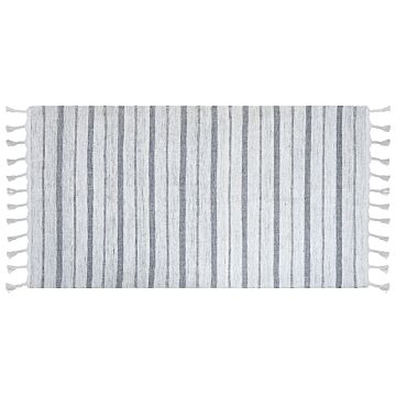 Area Rug Off - White Fabric 80 X 150 Cm Living Room Bedroom Stripe Pattern Modern Beliani