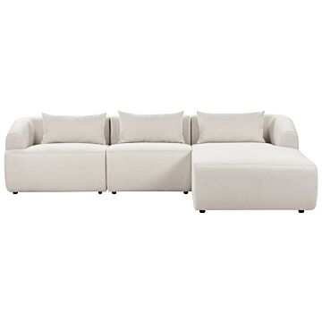 Left Hand 3 Seater Corner Sofa Beige Fabric Upholstered Track Armrests Additional Cushions Minimalistic Modern Style Beliani