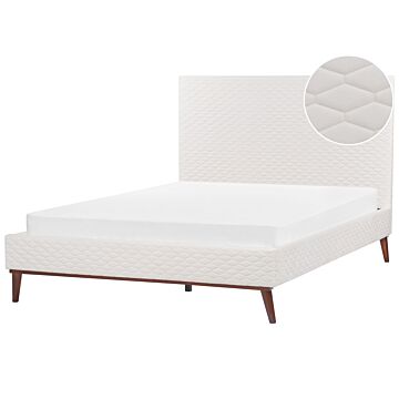 Eu King Size Off-white Velvet Fabric 5ft3 Upholstered Frame Headboard Honeycomb Quilted Modern Design Beliani