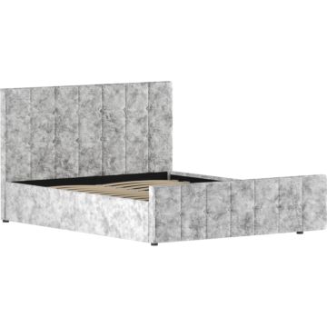 Vida Designs Valentina King Size Ottoman Bed, Crushed Velvet Silver