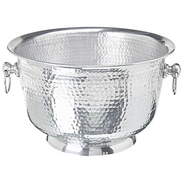 Decorative Bowl Silver Hammered Metal Glamour Handmade Handles For Drinks Dining Room Beliani