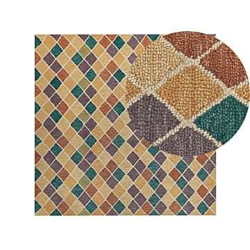 Area Rug Mulitcolour Wool 200 X 200 Cm Flat Weave Hand Tufted Geometric Pattern Beliani