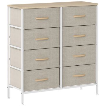 Homcom Fabric Chest Of Drawers, Industrial Bedroom Dresser With 8 Fabric Drawers, Steel Frame And Wooden Top For Nursery, Living Room, Hallway, Maple Wood-effect