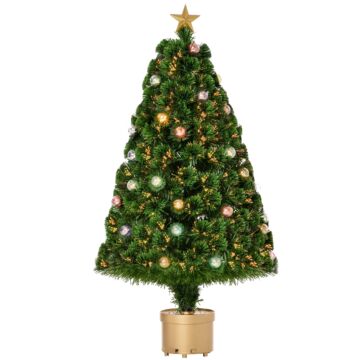 Homcom 4ft Prelit Artificial Christmas Tree Fiber Optic Holiday Home Xmas Indoor Decoration With Golden Stand Green