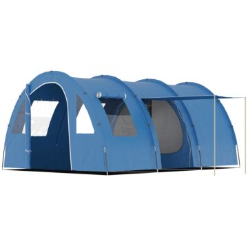 Outsunny 5-6 Man Tunnel Tent, Two Room Camping Tent With Sewn-in Floor, 2 Doors And Carry Bag, 2000mm Water Column For Fishing, Hiking, Sports