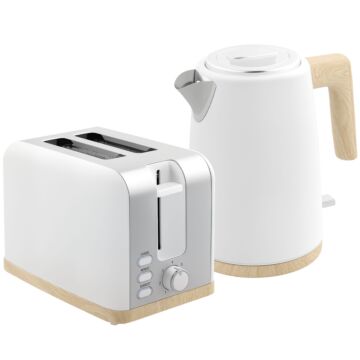 Homcom Kettle And Toaster Set, 1.7l 3000w Fast Boil Kettle & 2 Slice Toaster Kitchen Set With 7 Level Browning Controls, Defrost, Reheat, Auto Off, Boil-dry Protection, White