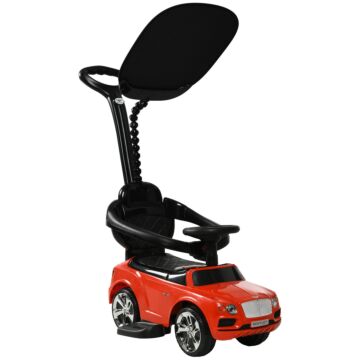 Aiyaplay Bentley Bentayga Licensed 3-in-1 Baby Push Car, Ride On Car Sliding Car With Canopy, Horn Music - Red