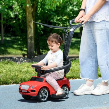 Aiyaplay Bentley Bentayga Licensed 3-in-1 Baby Push Car, Ride On Car Sliding Car With Canopy, Horn Music - Red