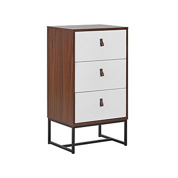 Chest Of Drawers Dark Wood With White Metal Legs Storage Cabinet Dresser 91 X 49 Cm Modern Traditional Living Room Furniture Beliani