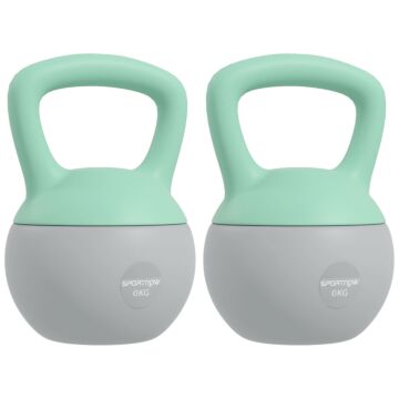 Sportnow 2 X 6kg Soft Kettlebell, Kettle Bell With Non-slip Handle, For Home Gym, Strength Training, Cardio - Grey And Green