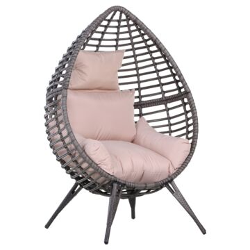 Outsunny Outdoor Indoor Rattan Egg Chair Wicker Weave Teardrop Chair With Cushion