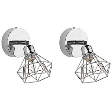 Wall Lamp Silver Metal Cage Shade Adjustable Light Position Modern Beliani