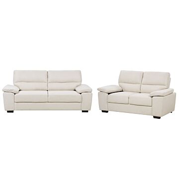 Fabric Sofa Set Light Beige 3 + 2 Seater Upholstered Living Room Set Beliani