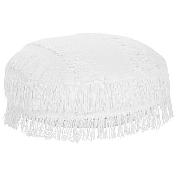 Seating Cushion White Cotton Eps Filling Round ⌀ 50 Cm Fluffy Boho Style Ottoman Floor Pillow Beliani
