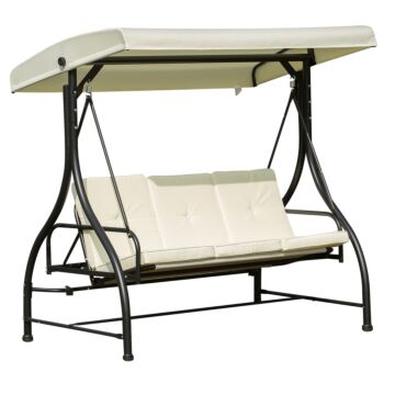 Outsunny 3 Seater Swing Chair-beige/black