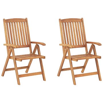 Set Of 2 Garden Chairs Light Acacia Wood Folding Feature Uv Resistant Rustic Style Beliani