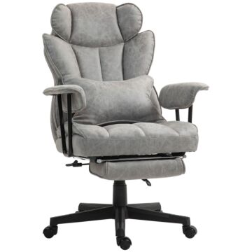 Homcom Executive Office Chair, Ergonomic Desk Chair With Foot Rest, Lumbar Support, Reclining Function And Wide Seat, Grey