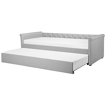 Trundle Bed Grey Fabric Upholstery Eu Small Single Size Guest Underbed Beliani