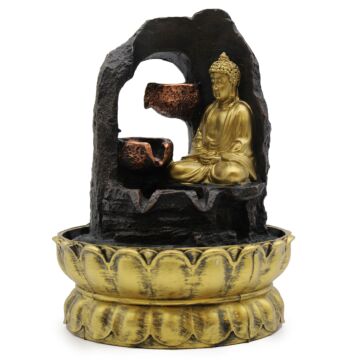Tabletop Water Feature - 30cm - Golden Meditating Buddha