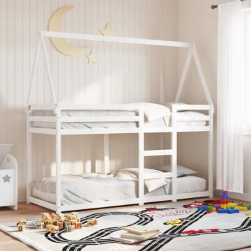 Vidaxl Bunk Bed With Roof White 90x200 Cm Solid Wood Pine