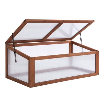 Outsunny Wooden Framed Polycarbonate Cold Frame Greenhouse For Plants Outdoor With Openable & Tilted Top Cover, Pc Board, Brown, 100 X 65 X 40cm