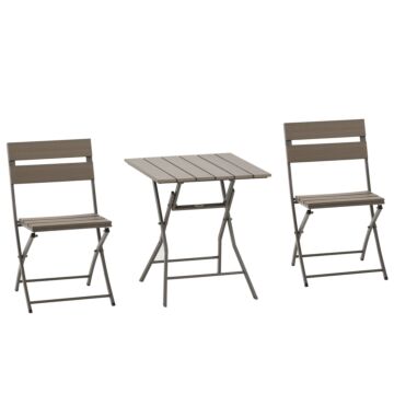 Outsunny 3 Piece Foldable Garden Bistro Set Patio Furniture Set With Table And 2 Chairs For Conservatory Balcony Terrace, Grey