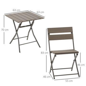 Outsunny 3 Piece Foldable Garden Bistro Set Patio Furniture Set With Table And 2 Chairs For Conservatory Balcony Terrace, Grey