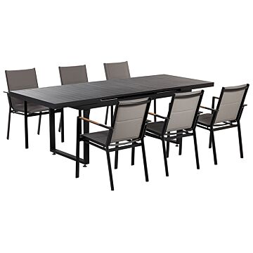 Garden Dining Set Black Extending Table Chairs Outdoor 6 Seater Aluminium Beliani